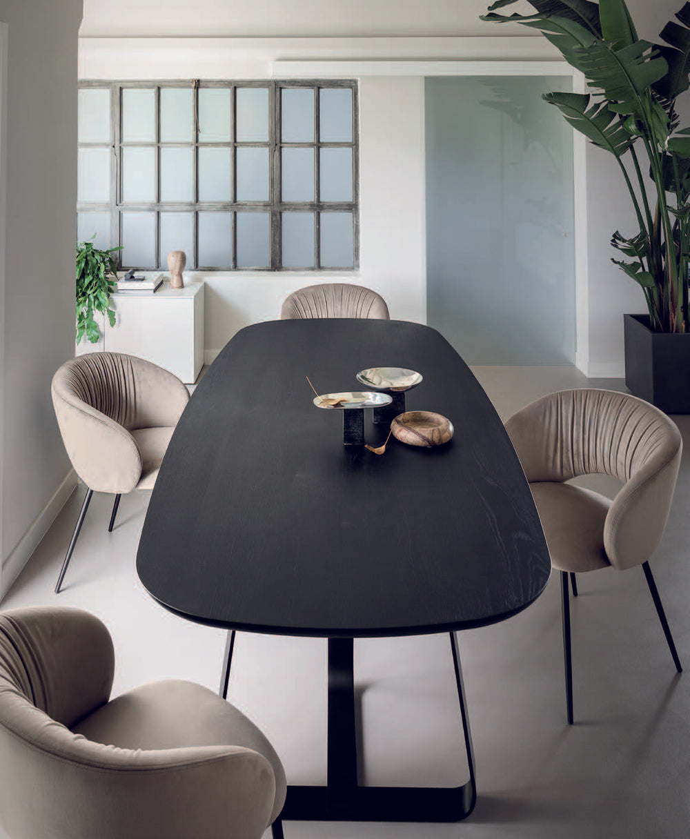 Sunshine Table With Wooden Elliptical top and Metal Base  Calligaris   