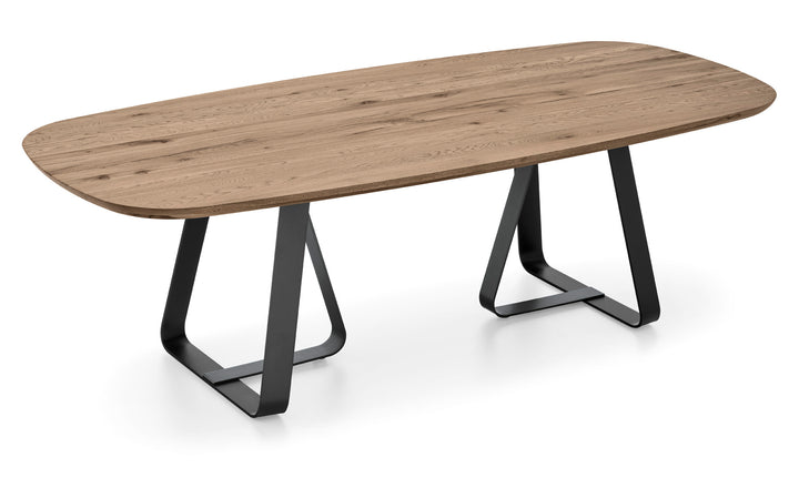 Sunshine Table With Wooden Elliptical top and Metal Base  Calligaris   