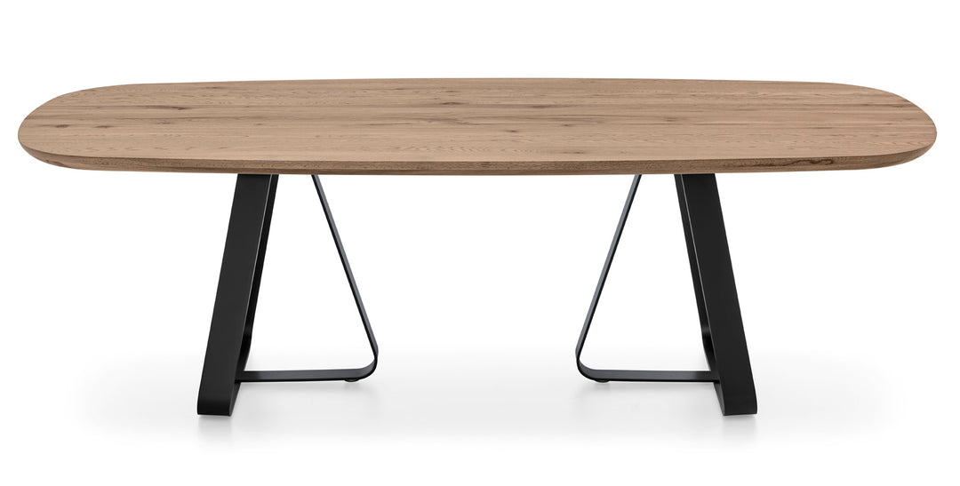 Sunshine Table With Wooden Elliptical top and Metal Base  Calligaris 78 3/4" x 39 3/8" : Soap Shaped Edge METAL: P15 MATT BLACK OAK P2GW: WILD NATURAL