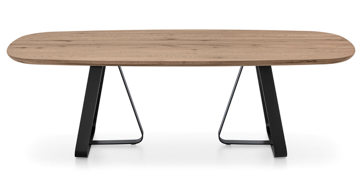 Sunshine Table With Wooden Elliptical top and Metal Base  Calligaris 78 3/4" x 39 3/8" : Soap Shaped Edge METAL: P15 MATT BLACK OAK P2GW: WILD NATURAL