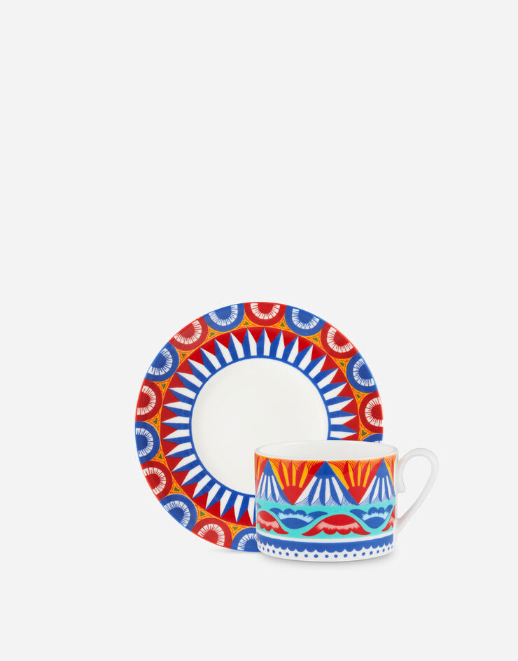 WHITE AND BLUE FINE PORCELAIN TEA CUP AND SAUCER SET Cup and Saucer Dolce&Gabbana   