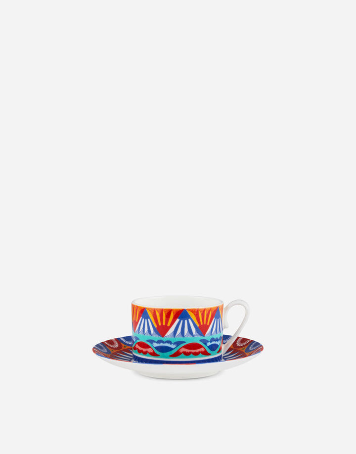 WHITE AND BLUE FINE PORCELAIN TEA CUP AND SAUCER SET Cup and Saucer Dolce&Gabbana   