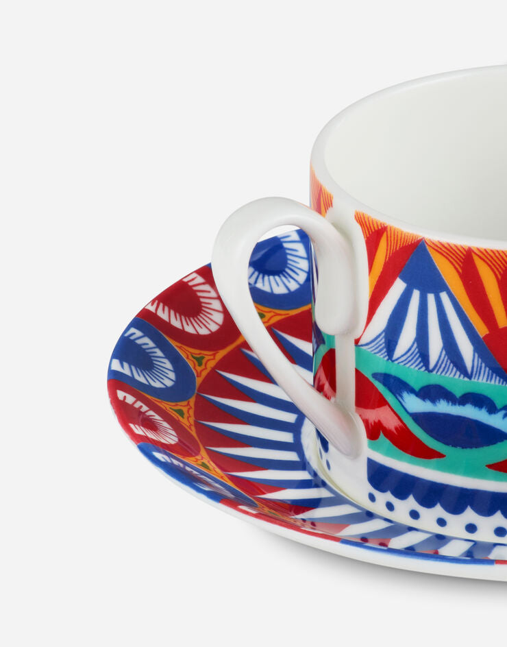 WHITE AND BLUE FINE PORCELAIN TEA CUP AND SAUCER SET Cup and Saucer Dolce&Gabbana   