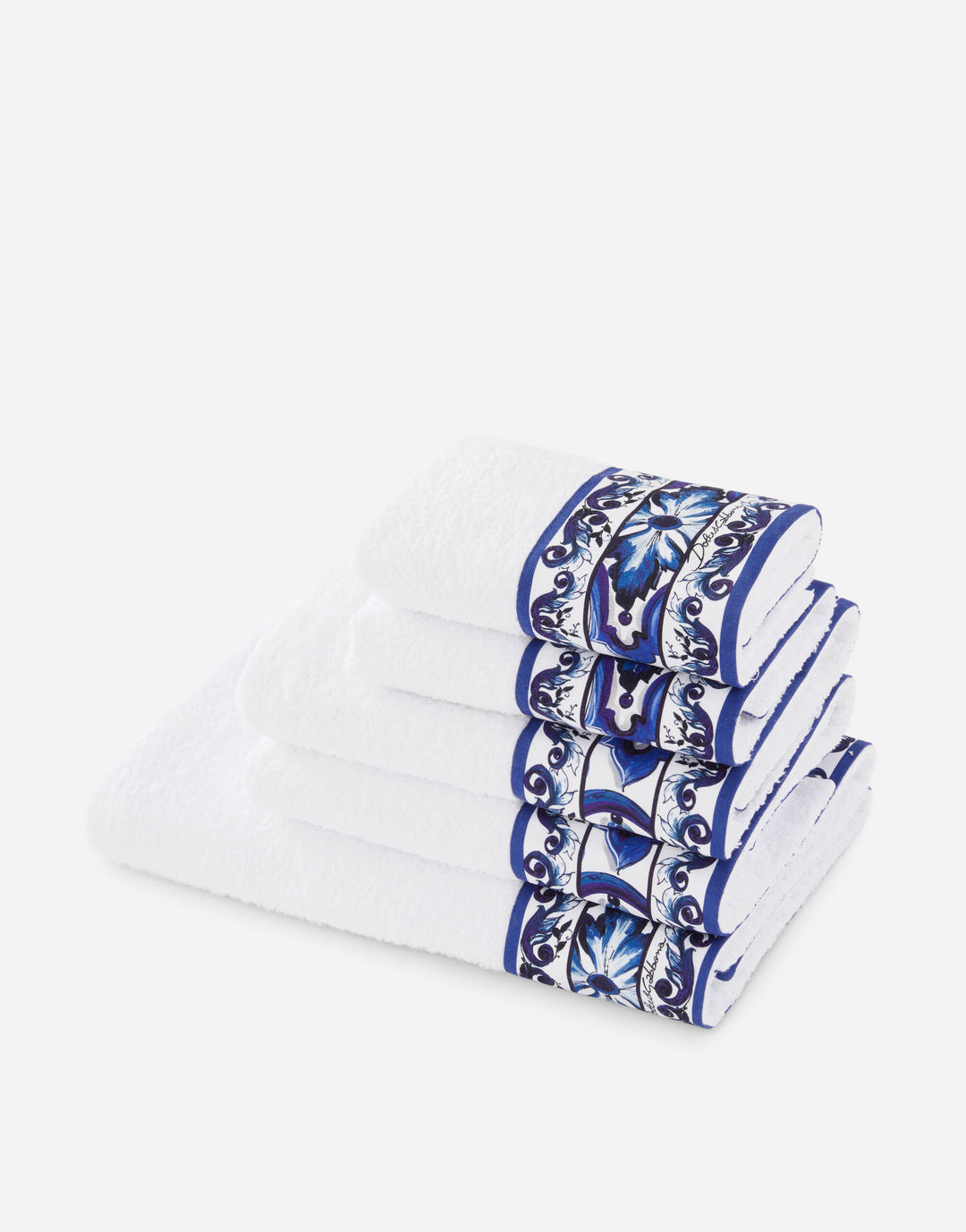 SET OF 5 BLUE MEDITERRANEO BANDED TOWELS Bathroom Accessories Dolce&Gabbana   