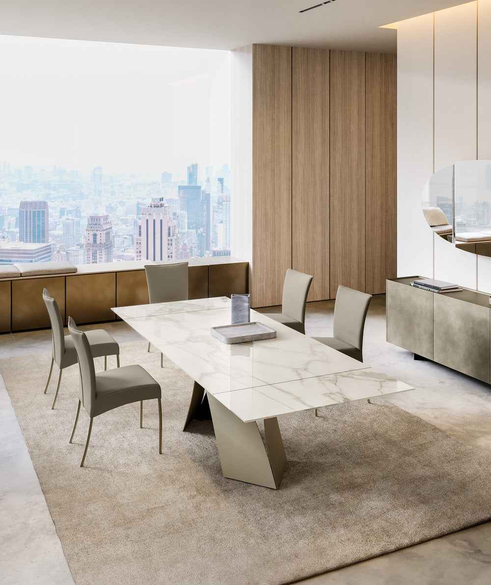 TWIST GLASS TOP EXTENDABLE DINING TABLE Dining Table Eforma   