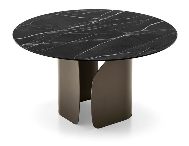 Twins Round Dining Table with Your Choice of Top Calligaris Ceramic Glass Black Statuary Marble Matt Bronze