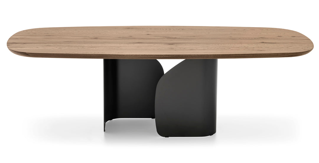 Twins Fixed Wood Table  Calligaris 78 3/4" x D 39 3/8 " : Soap Shaped Edge METAL: P15 MATT BLACK OAK P2GW: WILD NATURAL