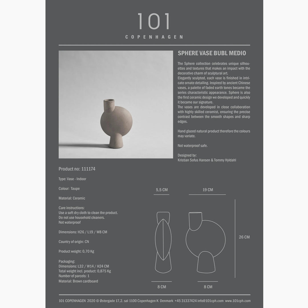 Sphere Vase Bubl, Medio - Taupe Vases 101 Copenhagen   