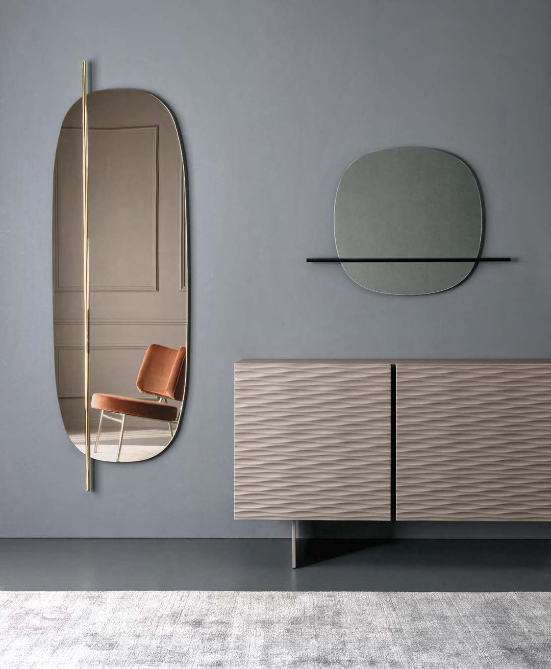 Vanity Mirror Bronze Mirror Polished Brass Long  Calligaris   
