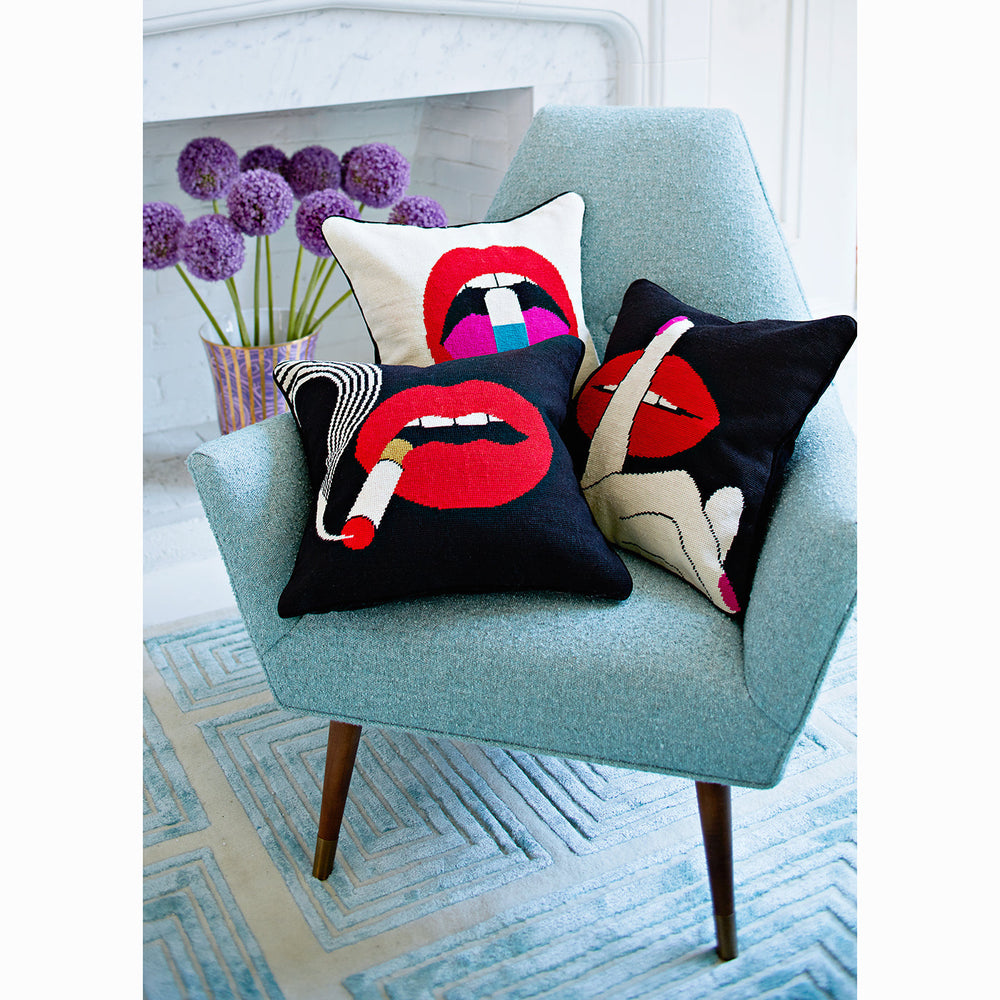 Lips Smolder Needlepoint Throw Pillow Jonathan Adler