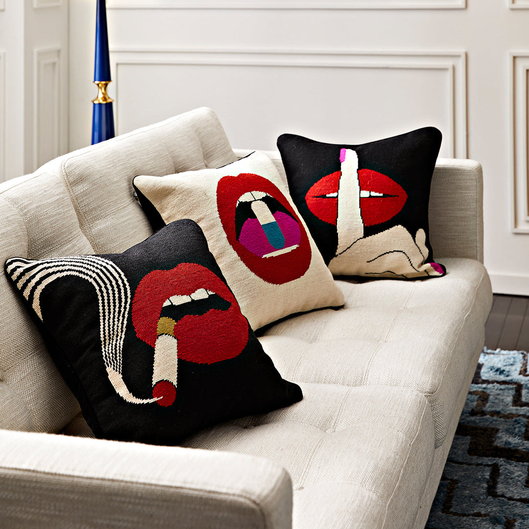 Lips Smolder Needlepoint Throw Pillow Jonathan Adler