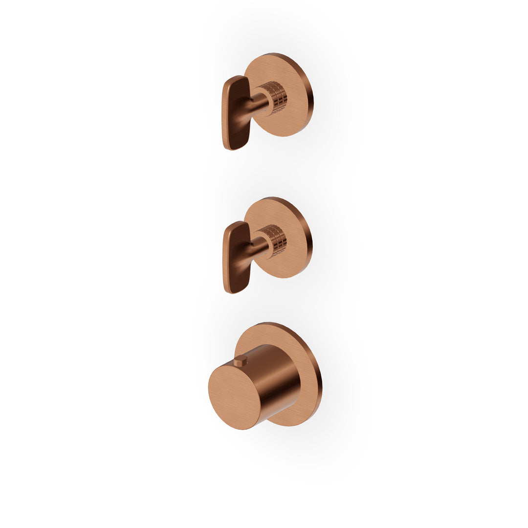 Veloce Built-in Thermostatic Shower Mixer 2 Stop Valves - Copper Brushed PVD DecGold Incrociato