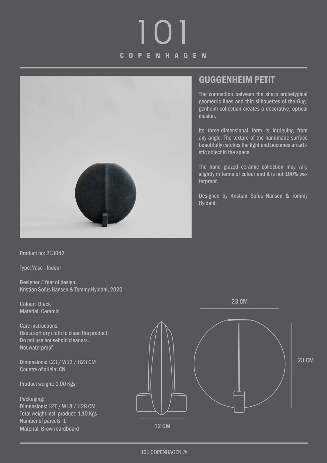 Guggenheim Vase, Petit - Black Vases 101 Copenhagen   