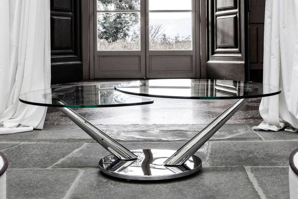 Abra Coffee Table Clear Glass Chrome Coffee Tables Naos