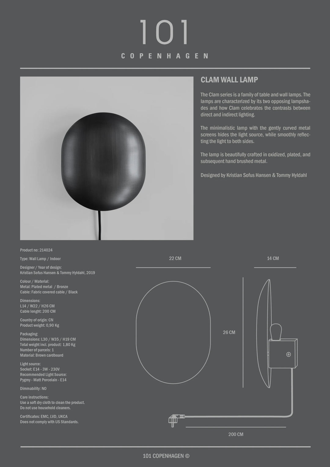 Clam Wall Lamp - Bronze wall lamp 101 Copenhagen   