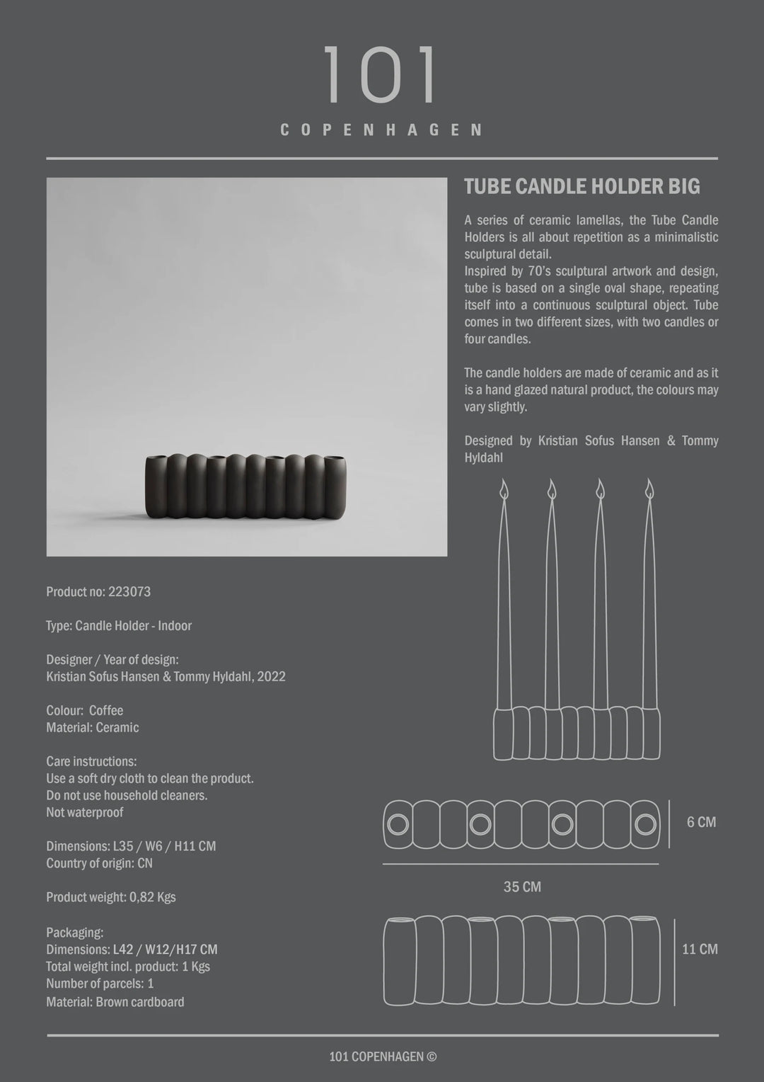 Tube Candle Holder, Big - Coffee Candle Holder 101 Copenhagen   