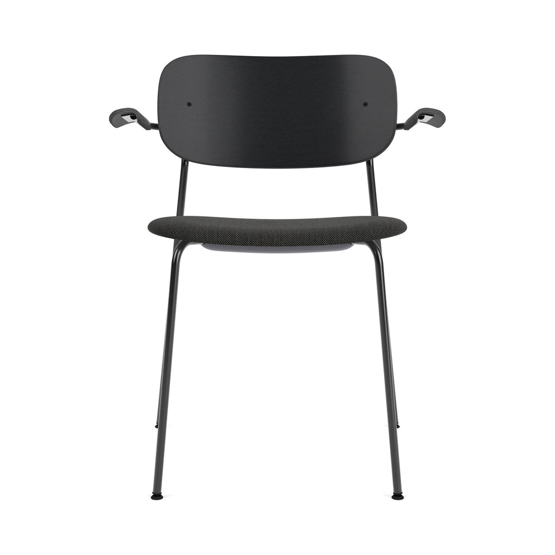 Co Seat Upholstered Dining Chair with Arms Chairs Audo Copenhagen 0198 - Re-Wool Black / Black with Black Oak Arm and Back