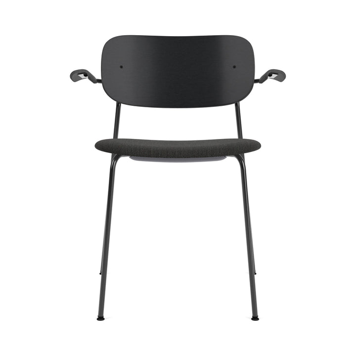 Co Seat Upholstered Dining Chair with Arms Chairs Audo Copenhagen 0198 - Re-Wool Black / Black with Black Oak Arm and Back