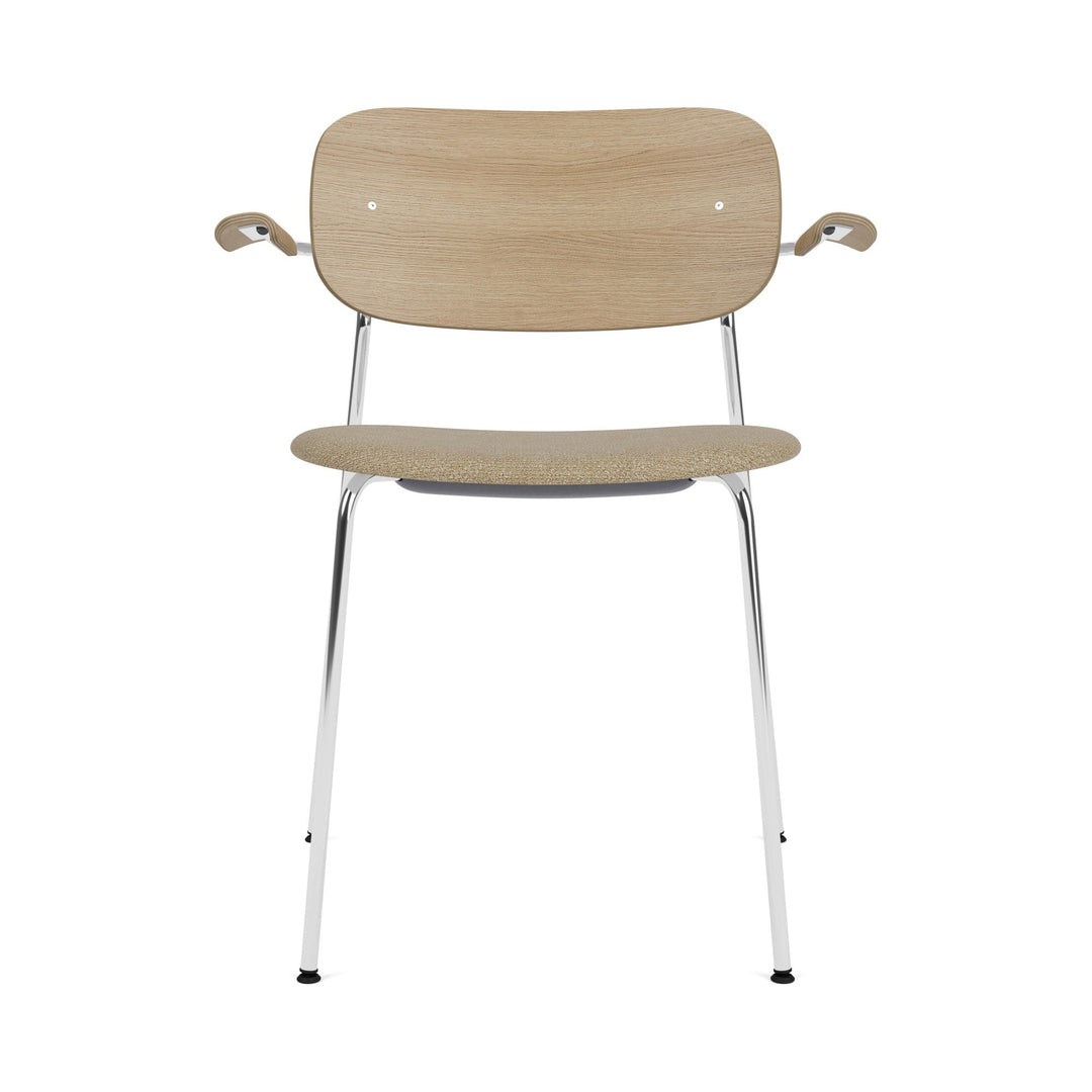 Co Seat Upholstered Dining Chair with Arms Chairs Audo Copenhagen 02 - Audo Boucle Beige / Chrome with Natural Oak Arm and Back