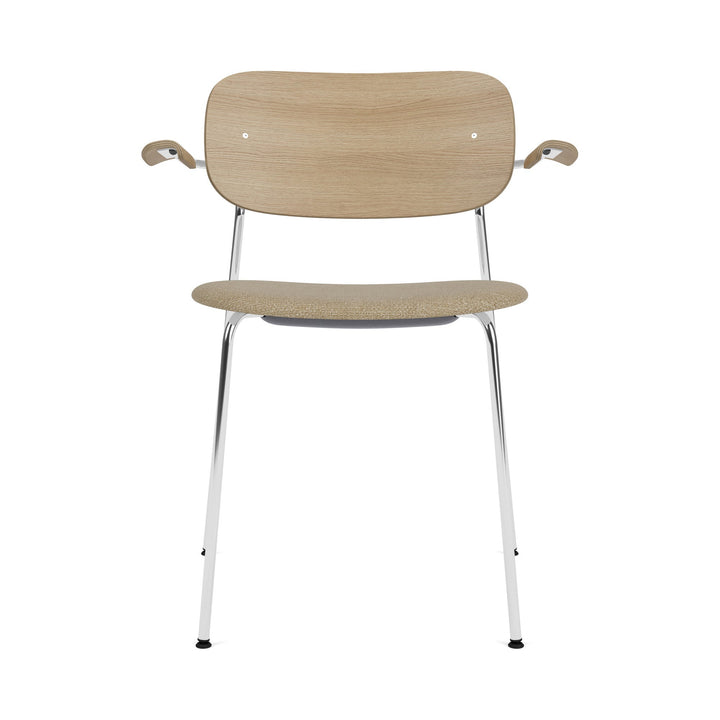 Co Seat Upholstered Dining Chair with Arms Chairs Audo Copenhagen 02 - Audo Boucle Beige / Chrome with Natural Oak Arm and Back
