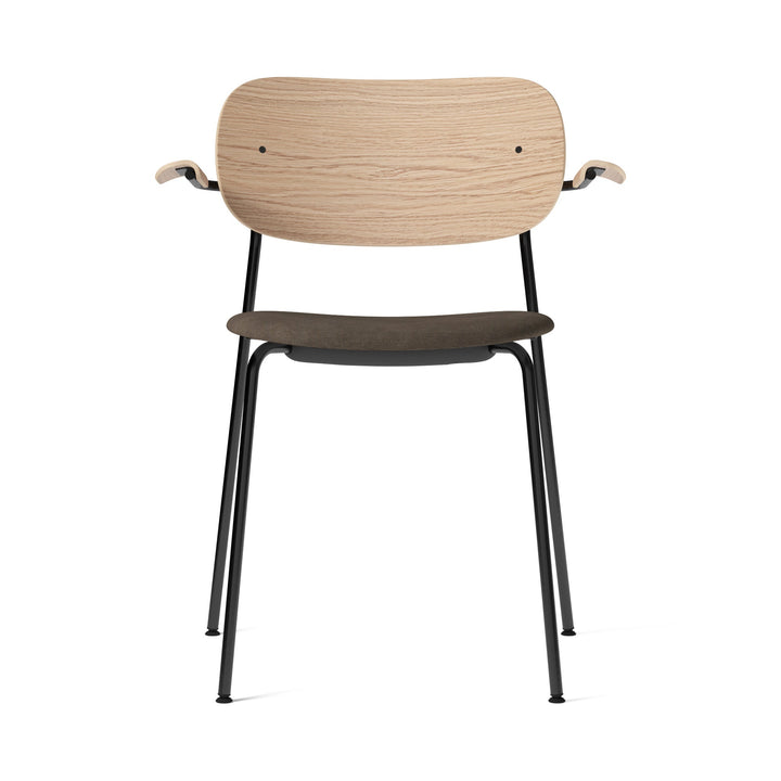 Co Seat Upholstered Dining Chair with Arms Chairs Audo Copenhagen 0233 - Remix Grey / Black with Natural Oak Arm and Back