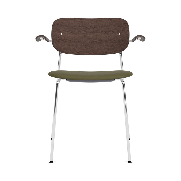 Co Seat Upholstered Dining Chair with Arms Chairs Audo Copenhagen 0441 - Sierra Army Leather / Chrome with Dark Stained Oak Arm and Back