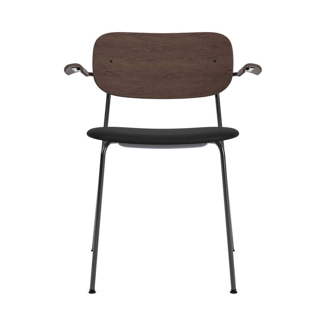 Co Seat Upholstered Dining Chair with Arms Chairs Audo Copenhagen 1001 - Sierra Black Leather / Black with Dark Stained Oak Arm and Back