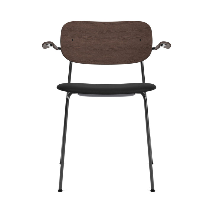 Co Seat Upholstered Dining Chair with Arms Chairs Audo Copenhagen 1001 - Sierra Black Leather / Black with Dark Stained Oak Arm and Back