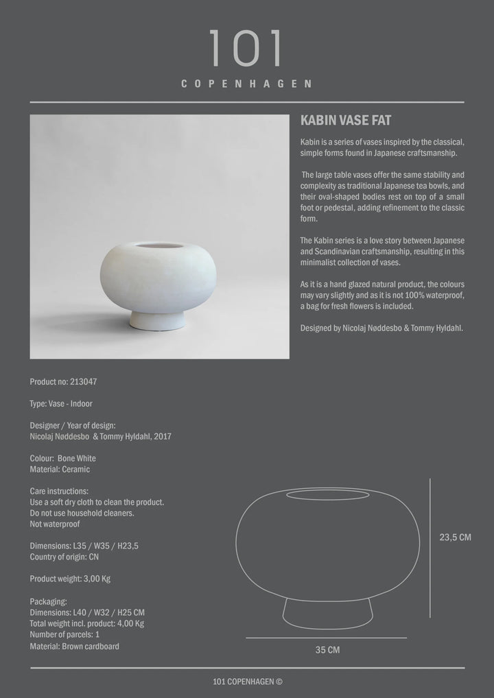 Kabin Vase, Fat - Bone White Vases 101 Copenhagen   