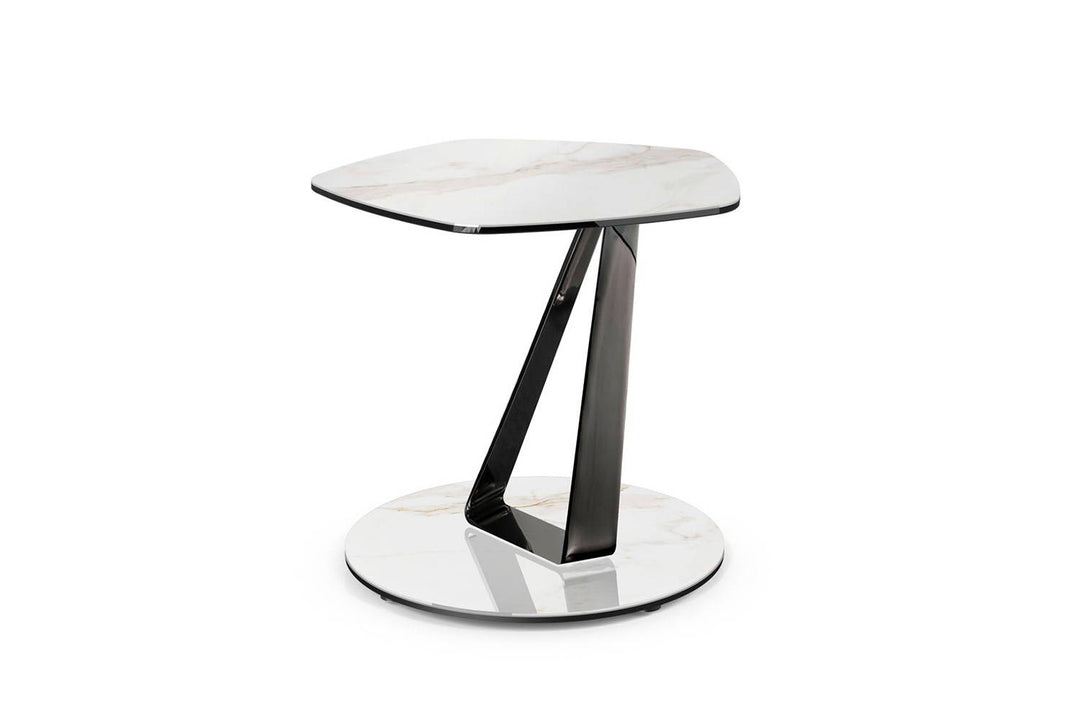 Basalto End Table Calacatta Glossy Porcelain Black Nickel End Tables Naos