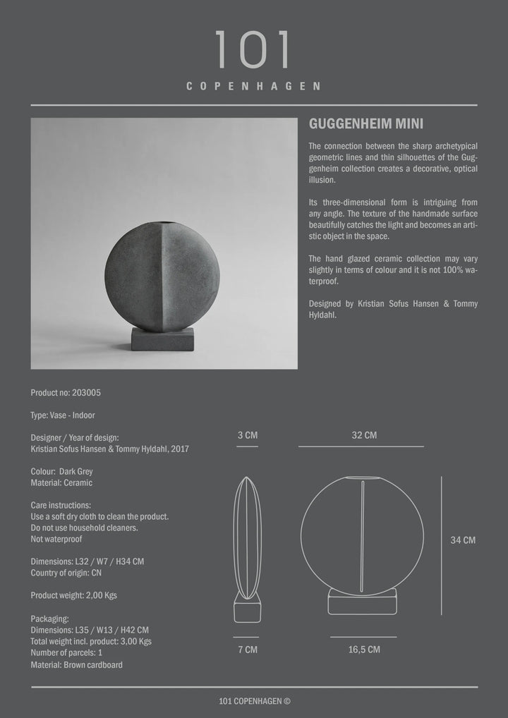 Guggenheim Vase, Mini - Dark Grey Vases 101 Copenhagen   