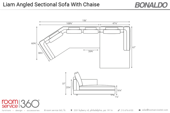 Liam Angled Sectional Sofa With Chaise
