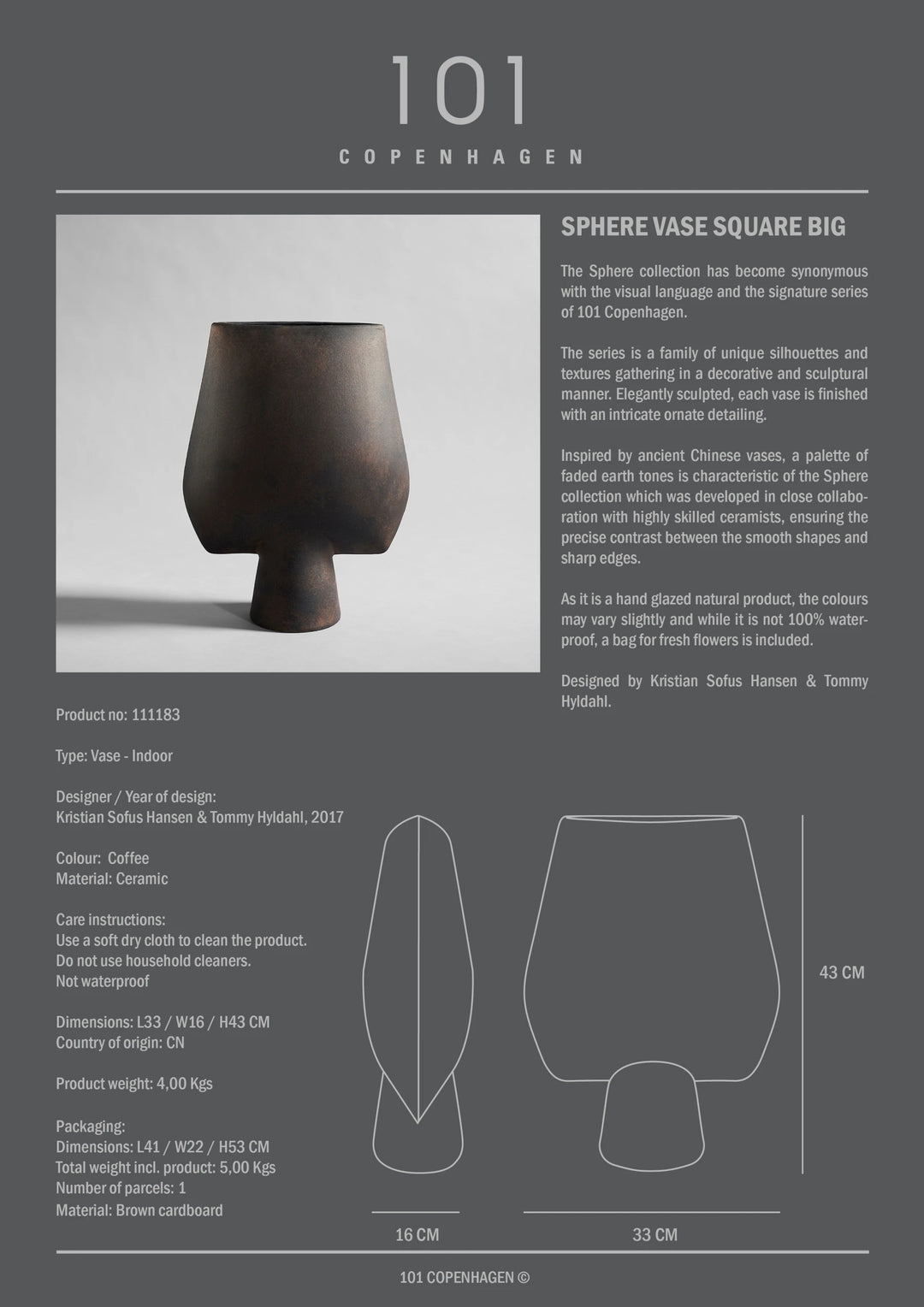 Sphere Vase Square, Big - Coffee Vases 101 Copenhagen   