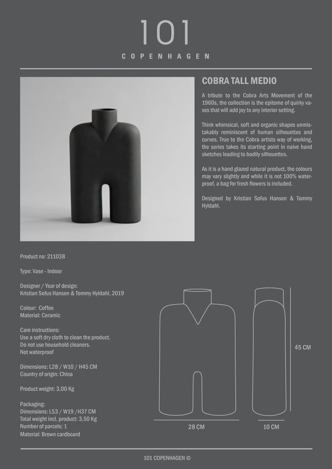 Cobra Tall, Medio - Coffee Vases 101 Copenhagen   