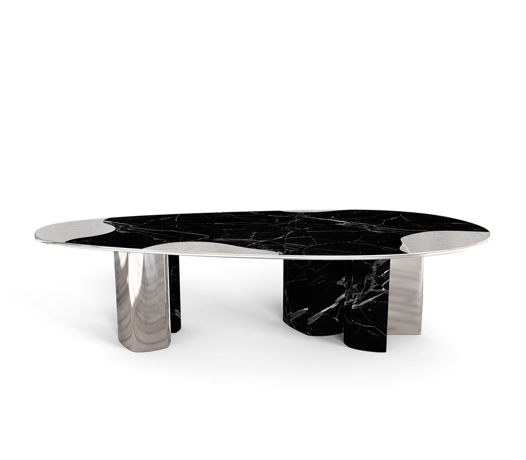 Ophelia Dining Table  Boca Do Lobo Nero Marquina Marble And Silver  