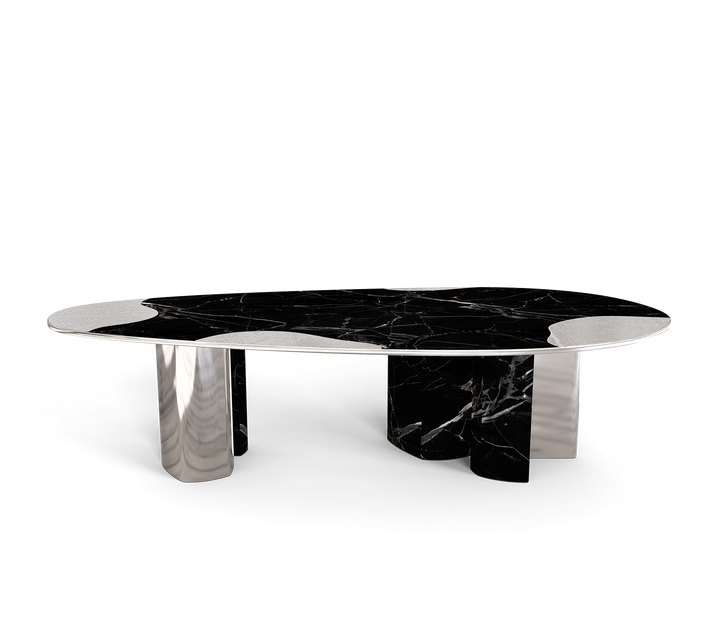 Ophelia Dining Table  Boca Do Lobo Nero Marquina Marble And Silver  