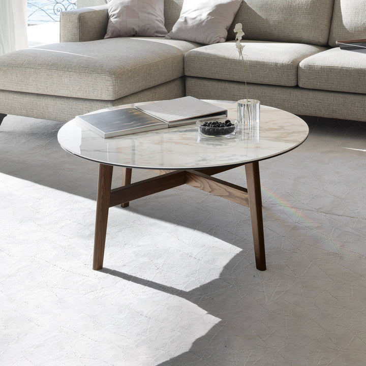 Abrey Round Coffee Table Coffee Tables Calligaris P2C White Marble Ceramic / P12 Ash Smoke