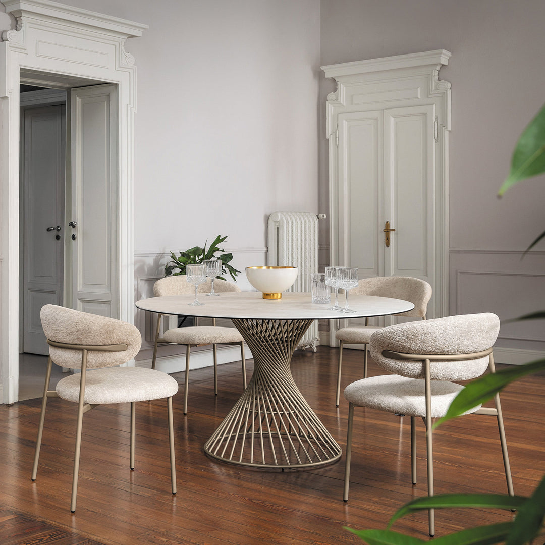 Vortex Dining Table Dining Tables Calligaris P32C White Travertino Ceramic / P46M Matt Pearl Beige