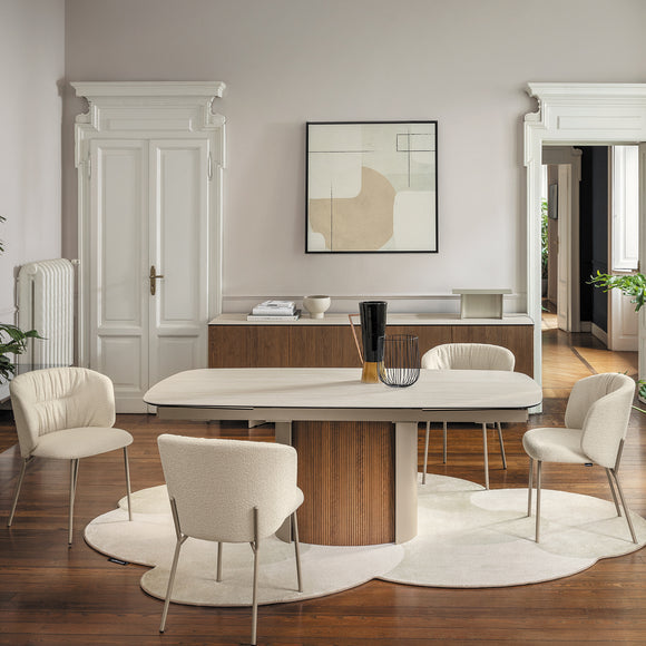 Yoroi Extendable Dining Table Matt Pearl Beige Calligaris