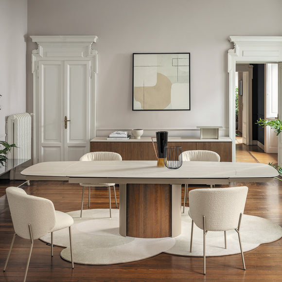 Yoroi Extendable Dining Table Matt Pearl Beige Calligaris