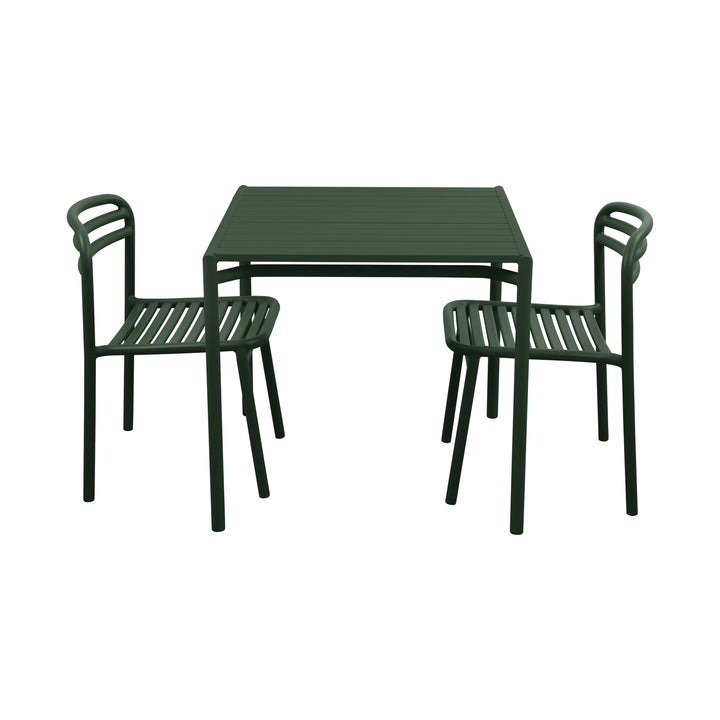 Bliss Outdoor Dining Table Set Outdoor Furniture Cane-line Dark Green Table with 2 Dining Chairs