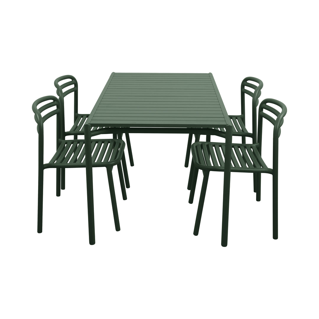 Bliss Outdoor Rectangular Dining Table Set Outdoor Furniture Cane-line Dark Green Table with 4 Dining Chairs