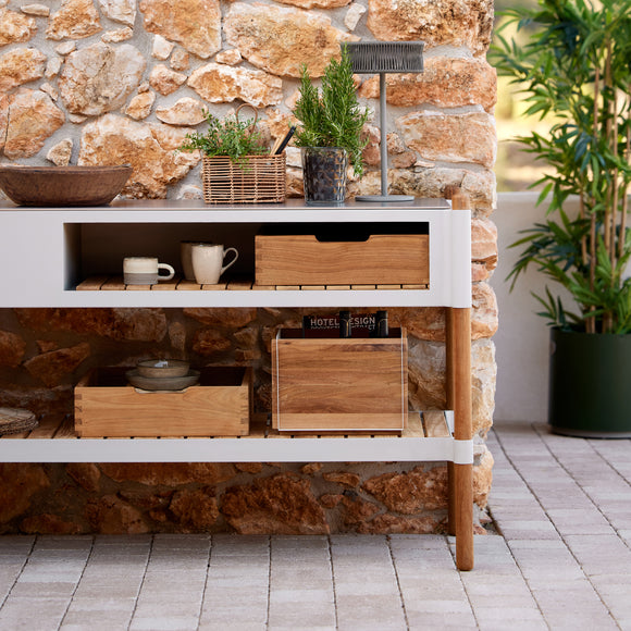 Sticks Outdoor Kitchen with Teak Shelf Outdoor Storage Boxes Cane-line