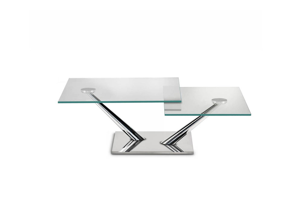 Cassius Coffee Table Clear Glass Chrome Satin Silver Glass Coffee Tables Naos