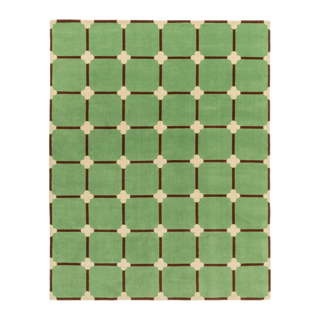 Flower Grid Rug Rugs CC Tapis Chocolate / Green / Cream / Big: 7 ft 7 in x 10 ft