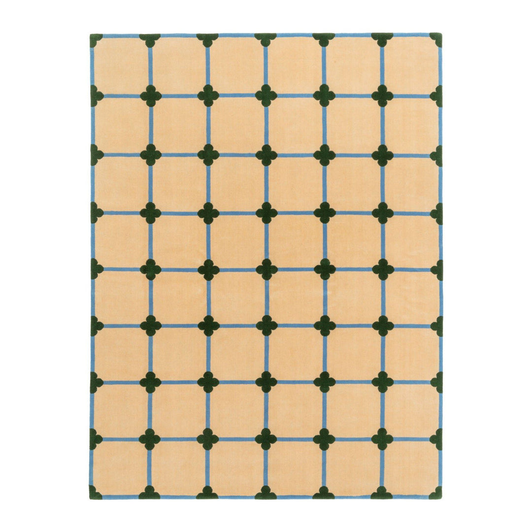 Flower Grid Rug Rugs CC Tapis Forest Green / Blue / Cream / Big: 7 ft 7 in x 10 ft
