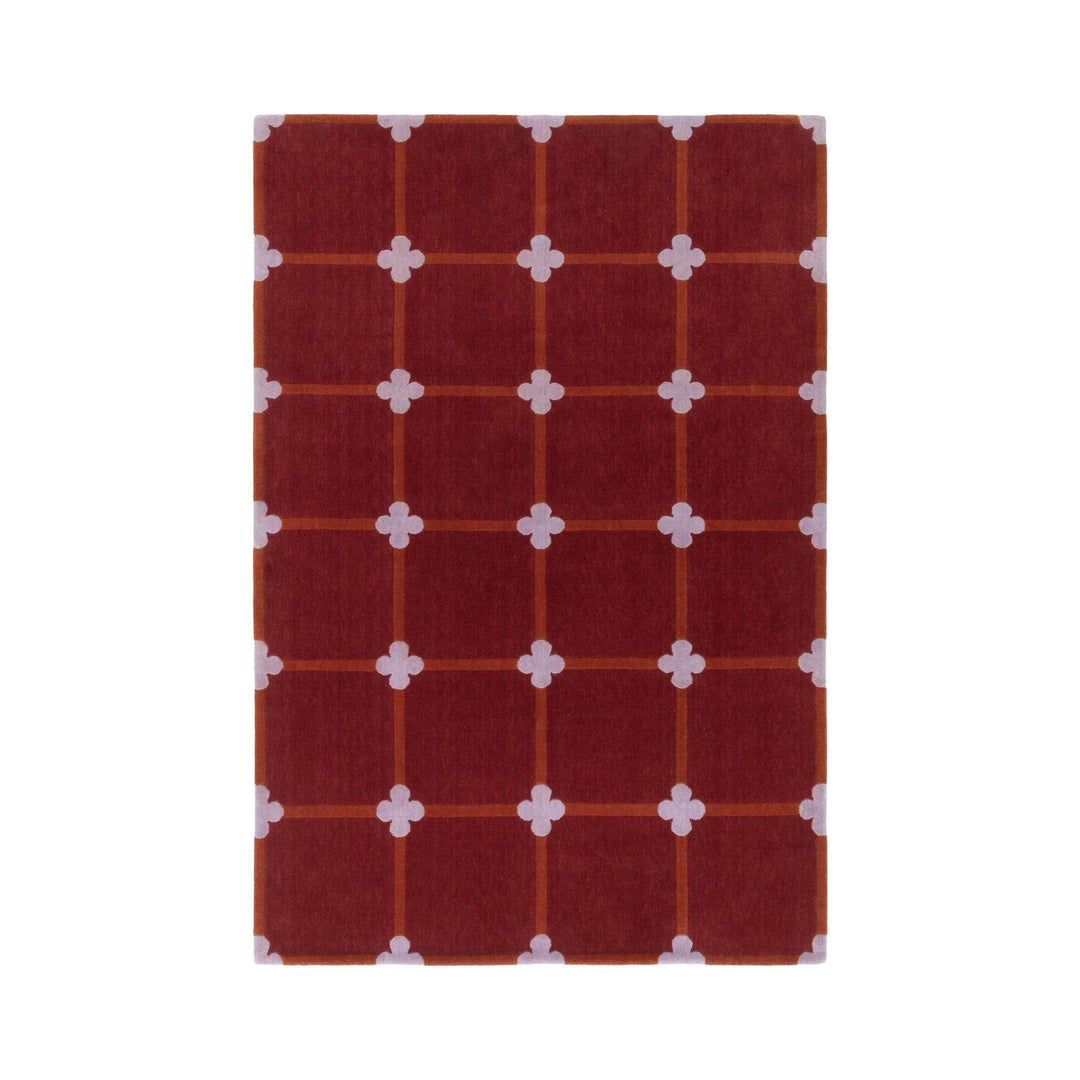 Flower Grid Rug Rugs CC Tapis Maroon / Lilac / Burnt Orange / Small: 5 ft 1 in x 7 ft 7 in