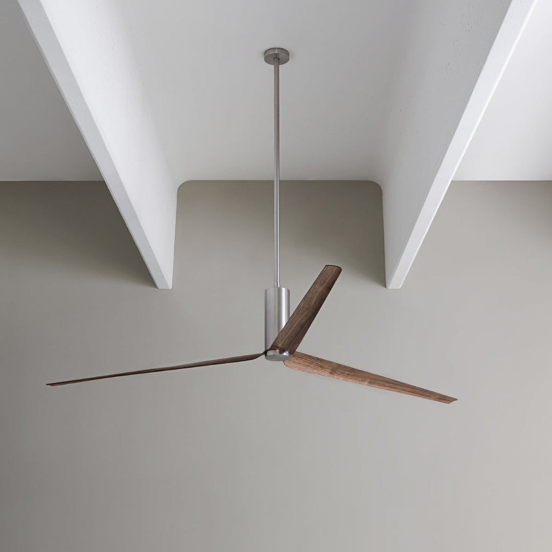 Ariachiara Usa Ca Approved Ceiling fan (Ø 2100 mm) in AISI 316L stainless steel, with wood and carbon fiber blades, natural wood essence or lacquered. Remote control included. Product suitable for indoor installation