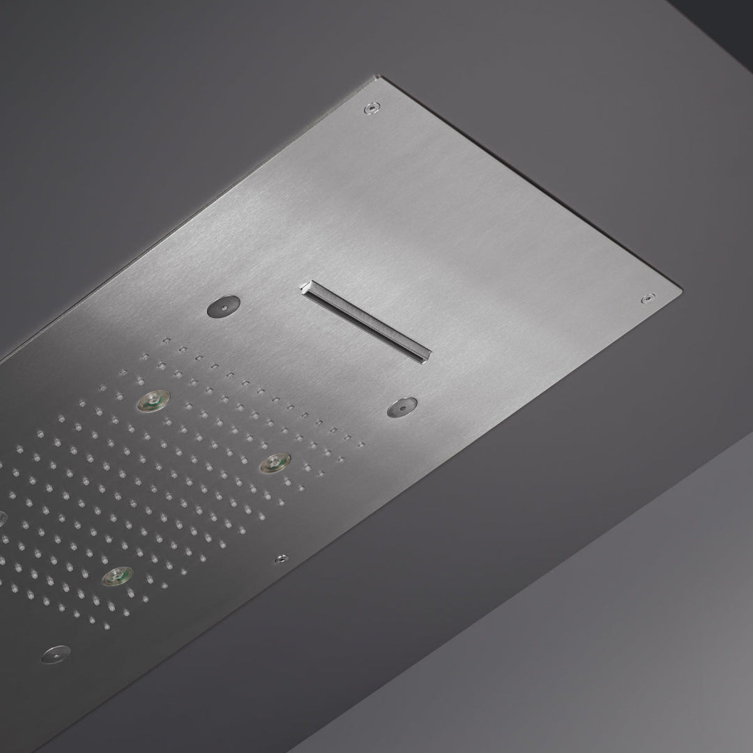 Wellness Built-in shower head with rain, mist, waterfall jets, LED white light and silicone nozzles. LED control unit included to combine with push power button BOT02