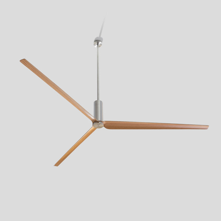 Ariachiara Ceiling fan (Ø 2100 mm) in AISI 316L stainless steel, with wood and carbon fiber blades, natural wood essence or lacquered. Remote control included. Product suitable for indoor installation